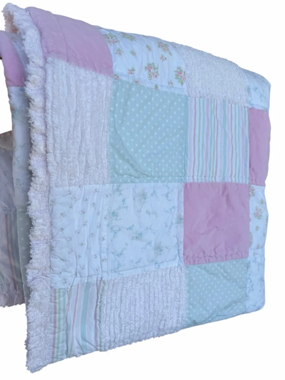 Simply Shabby Chic Floral Patchwork Reversible Quilt Velvet Chenille F/Q HTF GUC